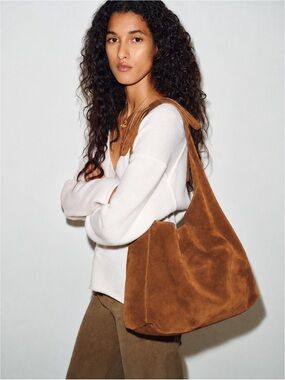 New w/ Tags Reformation Viittoria Medium Brown Caramel Suede Tote